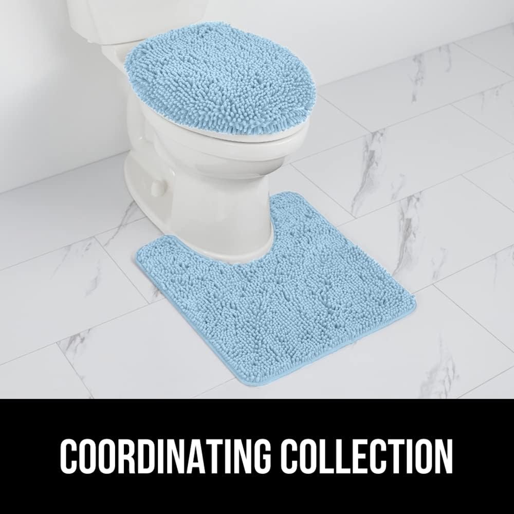 image:imageGORILLA GRIP Soft Chenille Bathroom Toilet Lid Cover Machine Washable Seat Covers 195x185 Stays in Place Rubber Backing Fits Most Round Elongated and Oblong Lids Accessories Decor GreyLight Blue