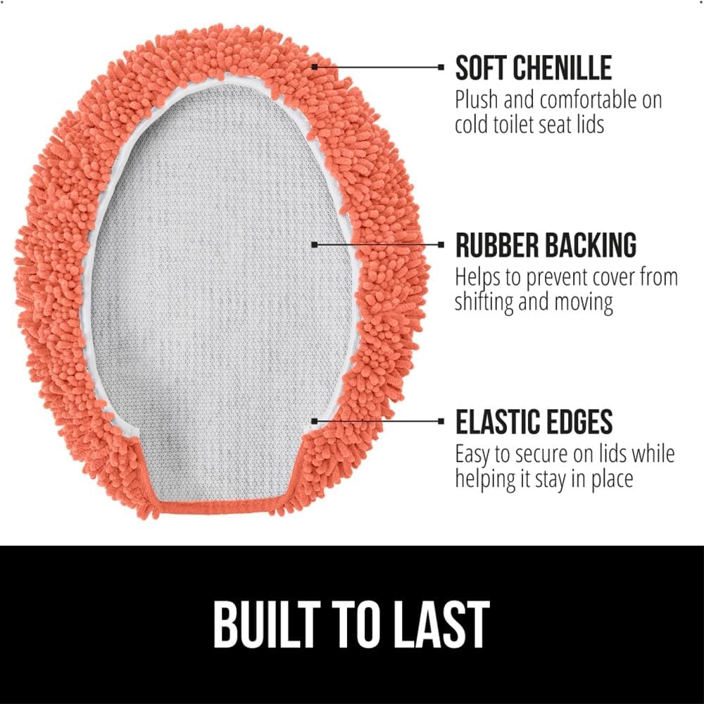 image:imageGORILLA GRIP Soft Chenille Bathroom Toilet Lid Cover Machine Washable Seat Covers 195x185 Stays in Place Rubber Backing Fits Most Round Elongated and Oblong Lids Accessories Decor GreyCoral
