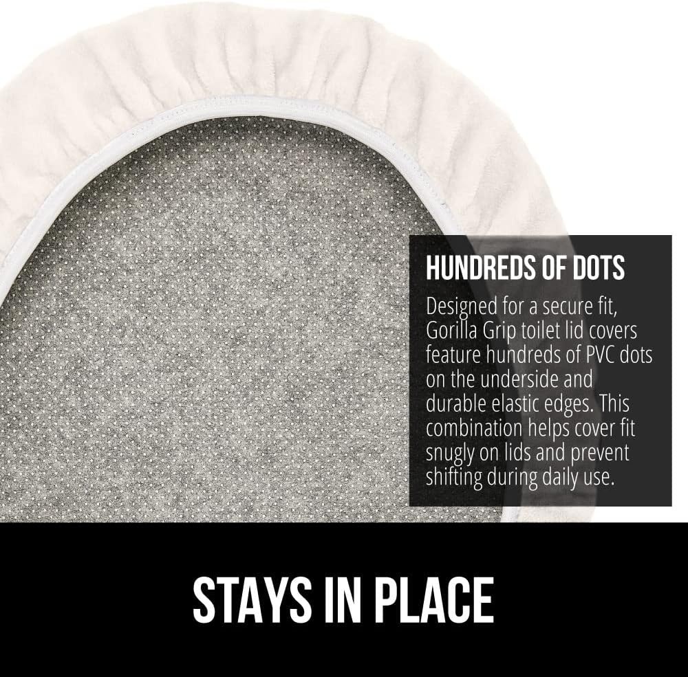 image:imageGORILLA GRIP Soft Chenille Bathroom Toilet Lid Cover Machine Washable Seat Covers 195x185 Stays in Place Rubber Backing Fits Most Round Elongated and Oblong Lids Accessories Decor GreyIvory