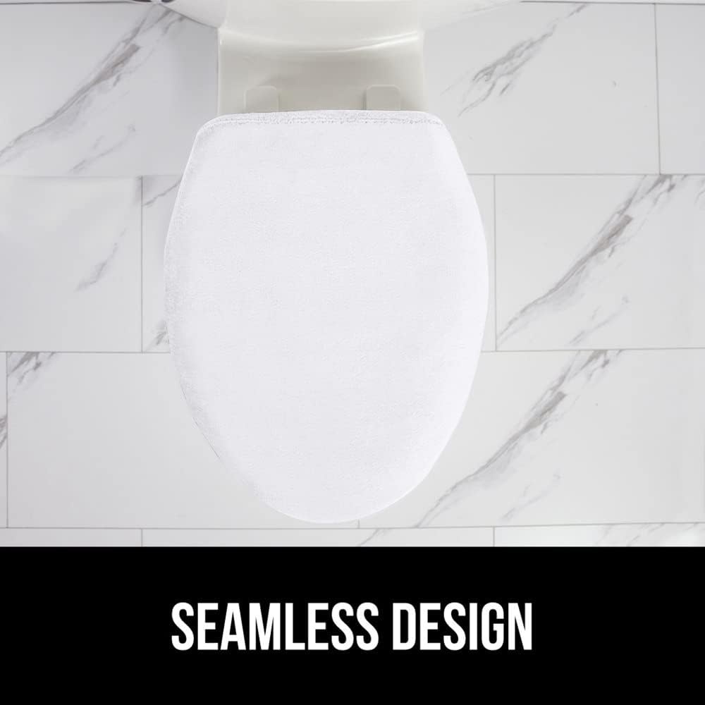image:imageGORILLA GRIP Soft Chenille Bathroom Toilet Lid Cover Machine Washable Seat Covers 195x185 Stays in Place Rubber Backing Fits Most Round Elongated and Oblong Lids Accessories Decor GreyWhite