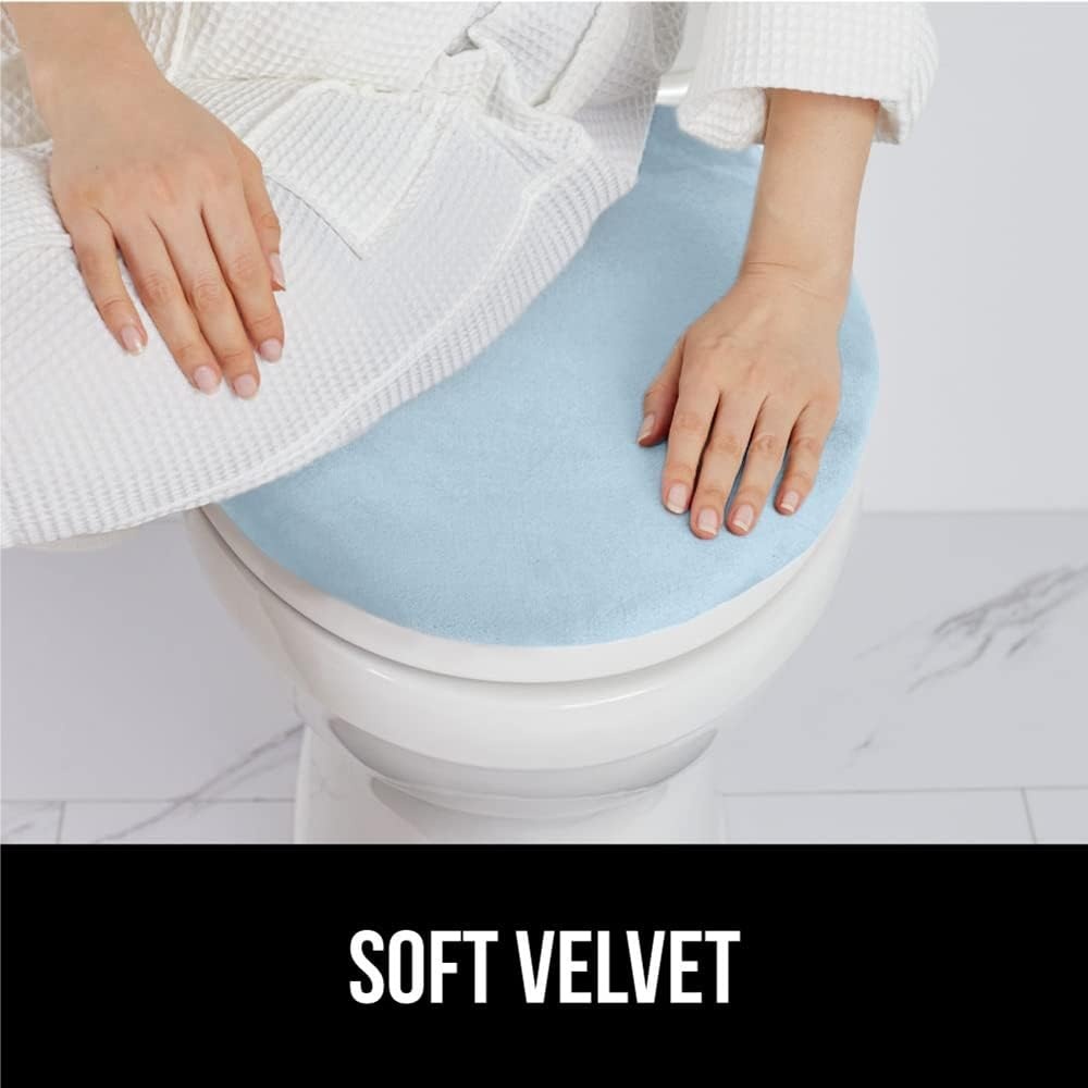 image:imageGORILLA GRIP Soft Chenille Bathroom Toilet Lid Cover Machine Washable Seat Covers 195x185 Stays in Place Rubber Backing Fits Most Round Elongated and Oblong Lids Accessories Decor GreyLight Blue