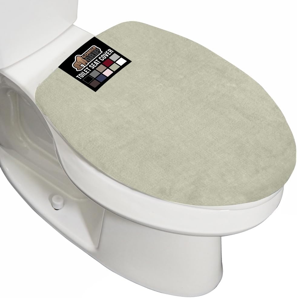 image:imageGORILLA GRIP Soft Chenille Bathroom Toilet Lid Cover Machine Washable Seat Covers 195x185 Stays in Place Rubber Backing Fits Most Round Elongated and Oblong Lids Accessories Decor GreySage