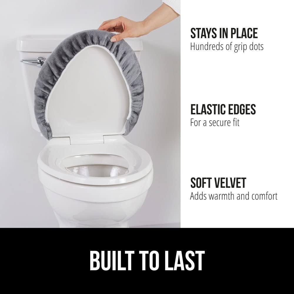 image:imageGORILLA GRIP Soft Chenille Bathroom Toilet Lid Cover Machine Washable Seat Covers 195x185 Stays in Place Rubber Backing Fits Most Round Elongated and Oblong Lids Accessories Decor GreyGrey