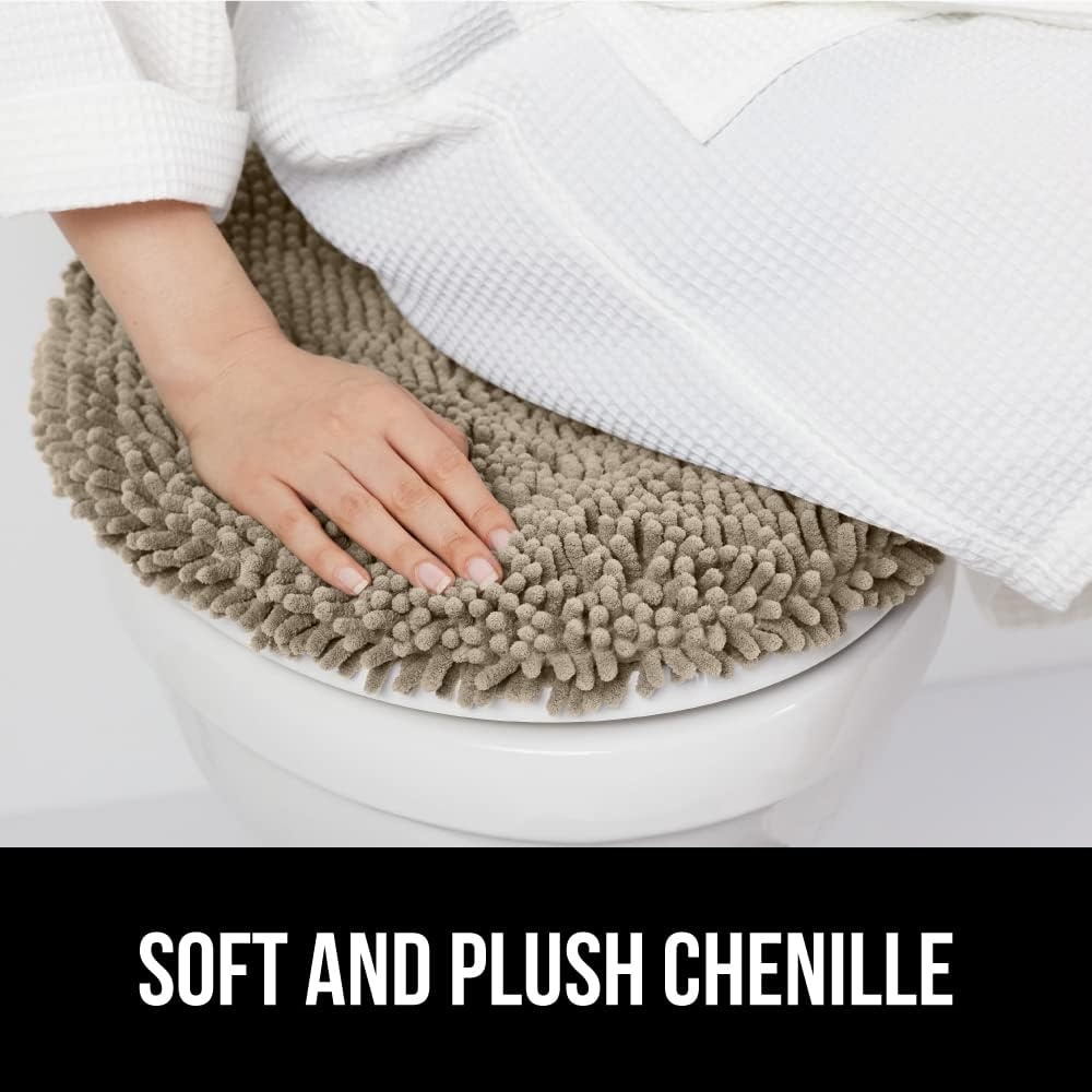 image:imageGORILLA GRIP Soft Chenille Bathroom Toilet Lid Cover Machine Washable Seat Covers 195x185 Stays in Place Rubber Backing Fits Most Round Elongated and Oblong Lids Accessories Decor GreyGray Beige