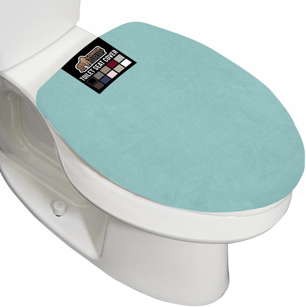 image:imageGORILLA GRIP Soft Chenille Bathroom Toilet Lid Cover Machine Washable Seat Covers 195x185 Stays in Place Rubber Backing Fits Most Round Elongated and Oblong Lids Accessories Decor GreySea Blue