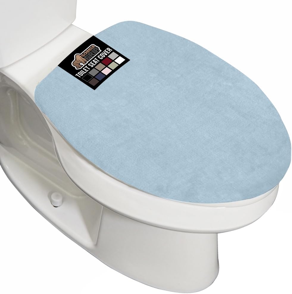 image:imageGORILLA GRIP Soft Chenille Bathroom Toilet Lid Cover Machine Washable Seat Covers 195x185 Stays in Place Rubber Backing Fits Most Round Elongated and Oblong Lids Accessories Decor GreyLight Blue