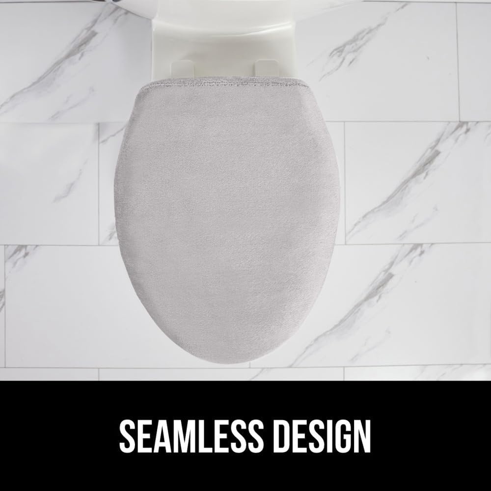 image:imageGORILLA GRIP Soft Chenille Bathroom Toilet Lid Cover Machine Washable Seat Covers 195x185 Stays in Place Rubber Backing Fits Most Round Elongated and Oblong Lids Accessories Decor GreyLight Gray