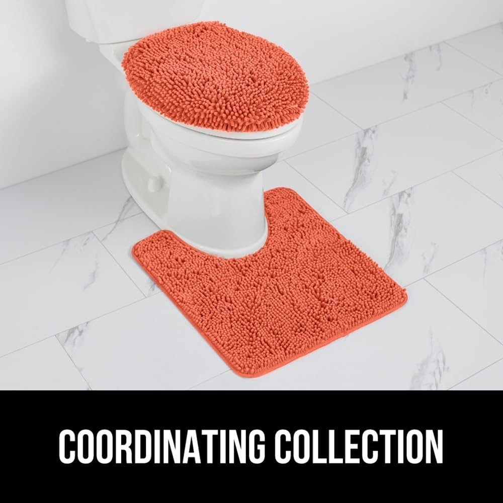 image:imageGORILLA GRIP Soft Chenille Bathroom Toilet Lid Cover Machine Washable Seat Covers 195x185 Stays in Place Rubber Backing Fits Most Round Elongated and Oblong Lids Accessories Decor GreyCoral