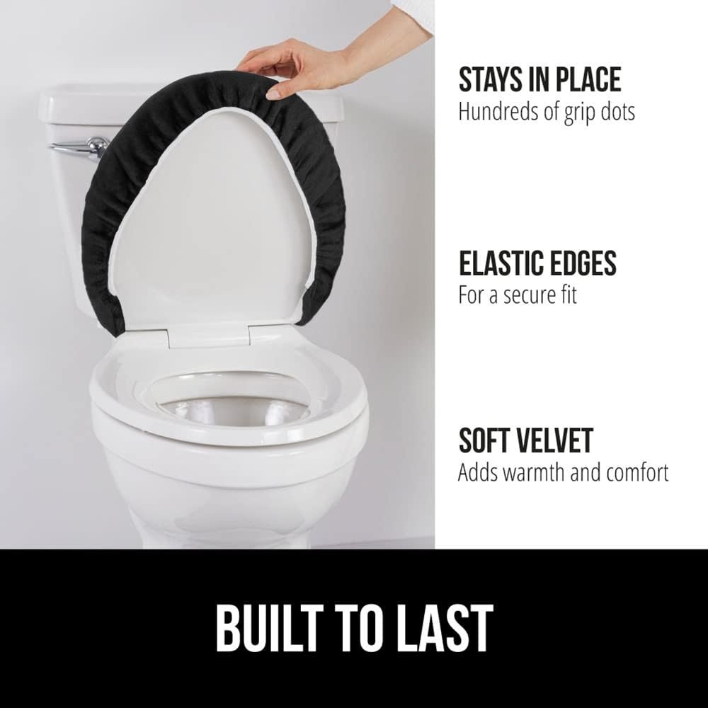 image:imageGORILLA GRIP Soft Chenille Bathroom Toilet Lid Cover Machine Washable Seat Covers 195x185 Stays in Place Rubber Backing Fits Most Round Elongated and Oblong Lids Accessories Decor GreyBlack