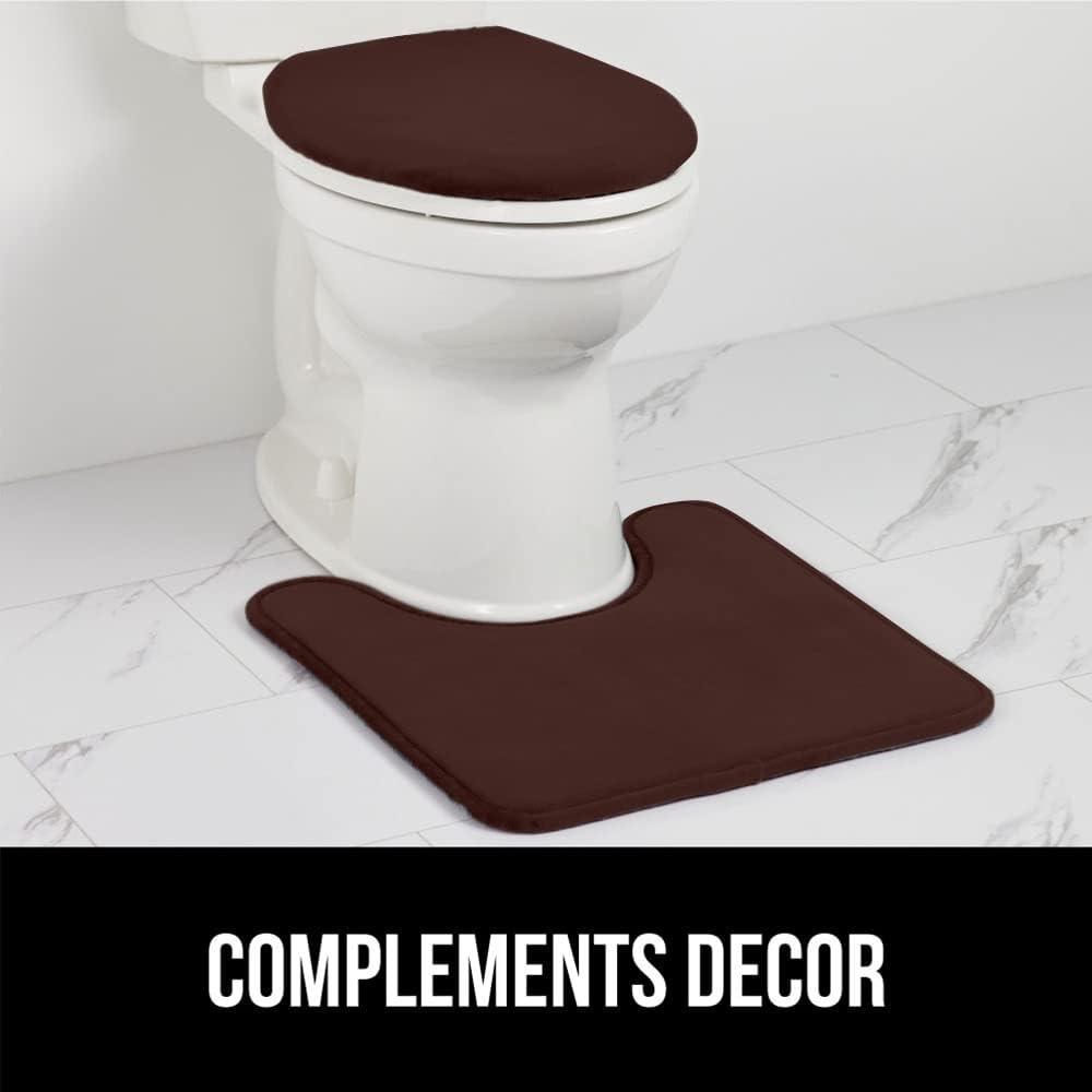 image:imageGORILLA GRIP Soft Chenille Bathroom Toilet Lid Cover Machine Washable Seat Covers 195x185 Stays in Place Rubber Backing Fits Most Round Elongated and Oblong Lids Accessories Decor GreyBrown