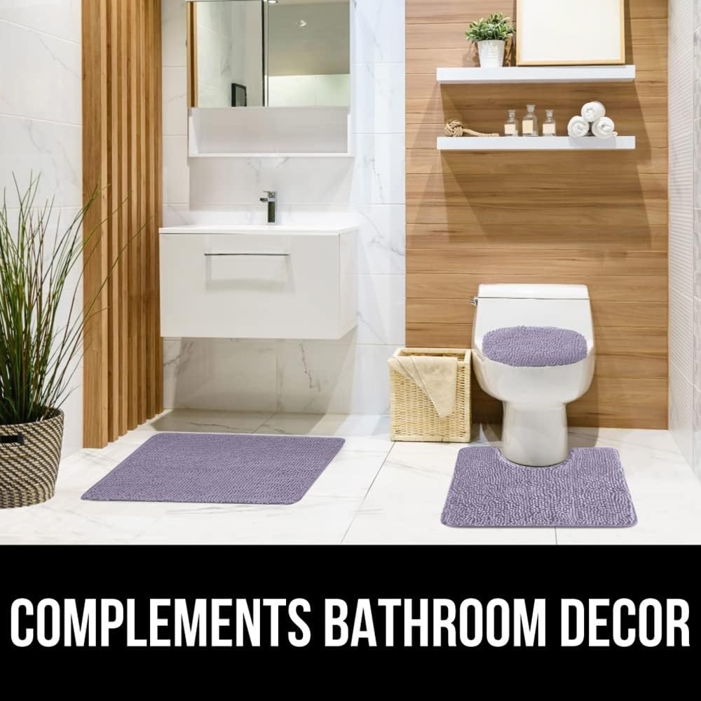 image:imageGORILLA GRIP Soft Chenille Bathroom Toilet Lid Cover Machine Washable Seat Covers 195x185 Stays in Place Rubber Backing Fits Most Round Elongated and Oblong Lids Accessories Decor GreyLight Purple