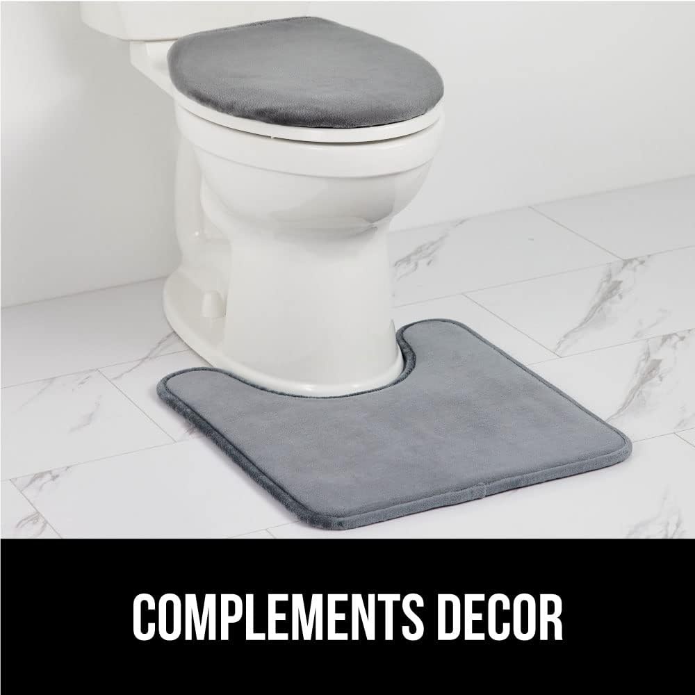image:imageGORILLA GRIP Soft Chenille Bathroom Toilet Lid Cover Machine Washable Seat Covers 195x185 Stays in Place Rubber Backing Fits Most Round Elongated and Oblong Lids Accessories Decor GreyGrey