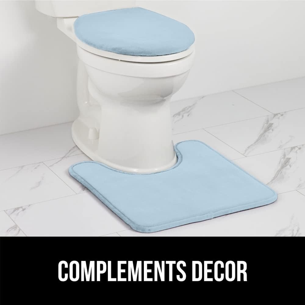image:imageGORILLA GRIP Soft Chenille Bathroom Toilet Lid Cover Machine Washable Seat Covers 195x185 Stays in Place Rubber Backing Fits Most Round Elongated and Oblong Lids Accessories Decor GreyLight Blue