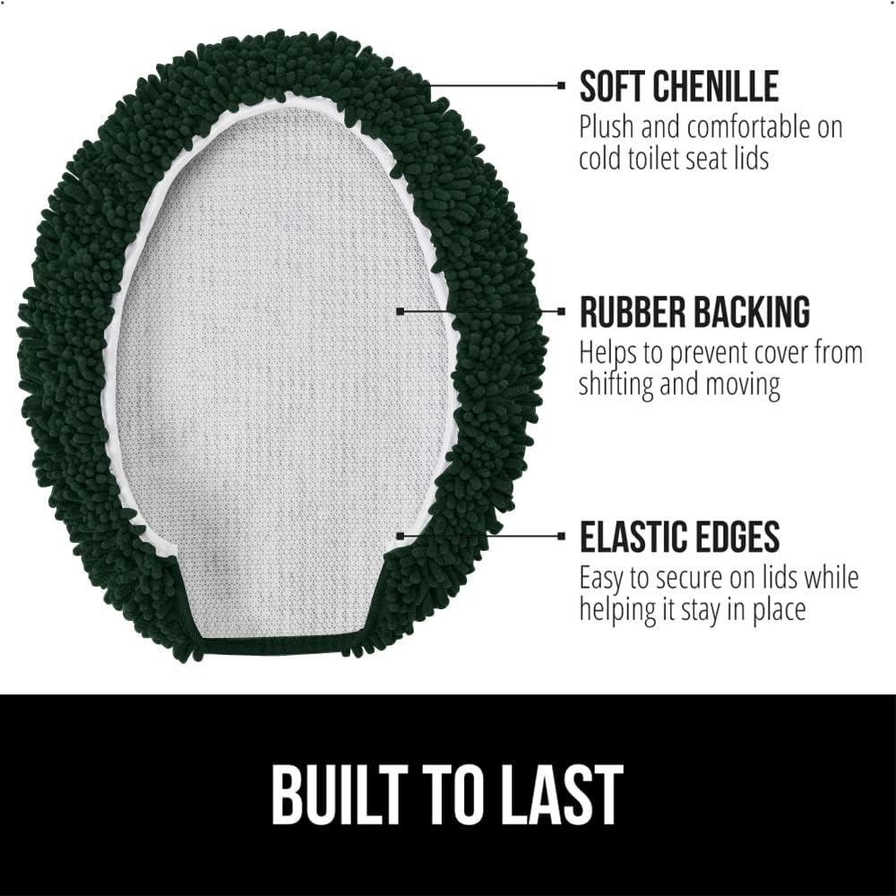 image:imageGORILLA GRIP Soft Chenille Bathroom Toilet Lid Cover Machine Washable Seat Covers 195x185 Stays in Place Rubber Backing Fits Most Round Elongated and Oblong Lids Accessories Decor GreyHunter Green