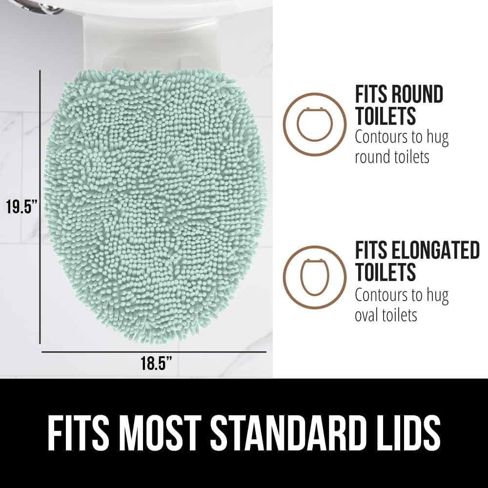 image:imageGORILLA GRIP Soft Chenille Bathroom Toilet Lid Cover Machine Washable Seat Covers 195x185 Stays in Place Rubber Backing Fits Most Round Elongated and Oblong Lids Accessories Decor GreySea Blue