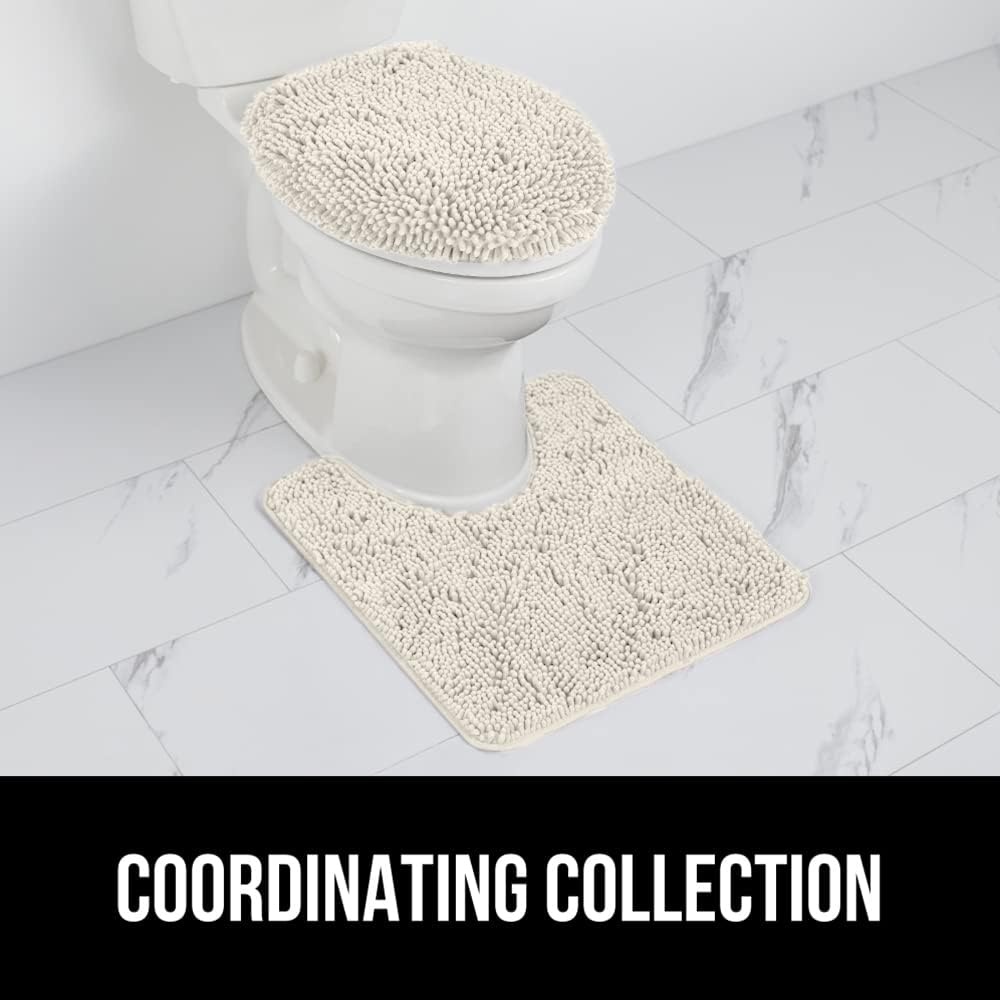 image:imageGORILLA GRIP Soft Chenille Bathroom Toilet Lid Cover Machine Washable Seat Covers 195x185 Stays in Place Rubber Backing Fits Most Round Elongated and Oblong Lids Accessories Decor GreyIvory