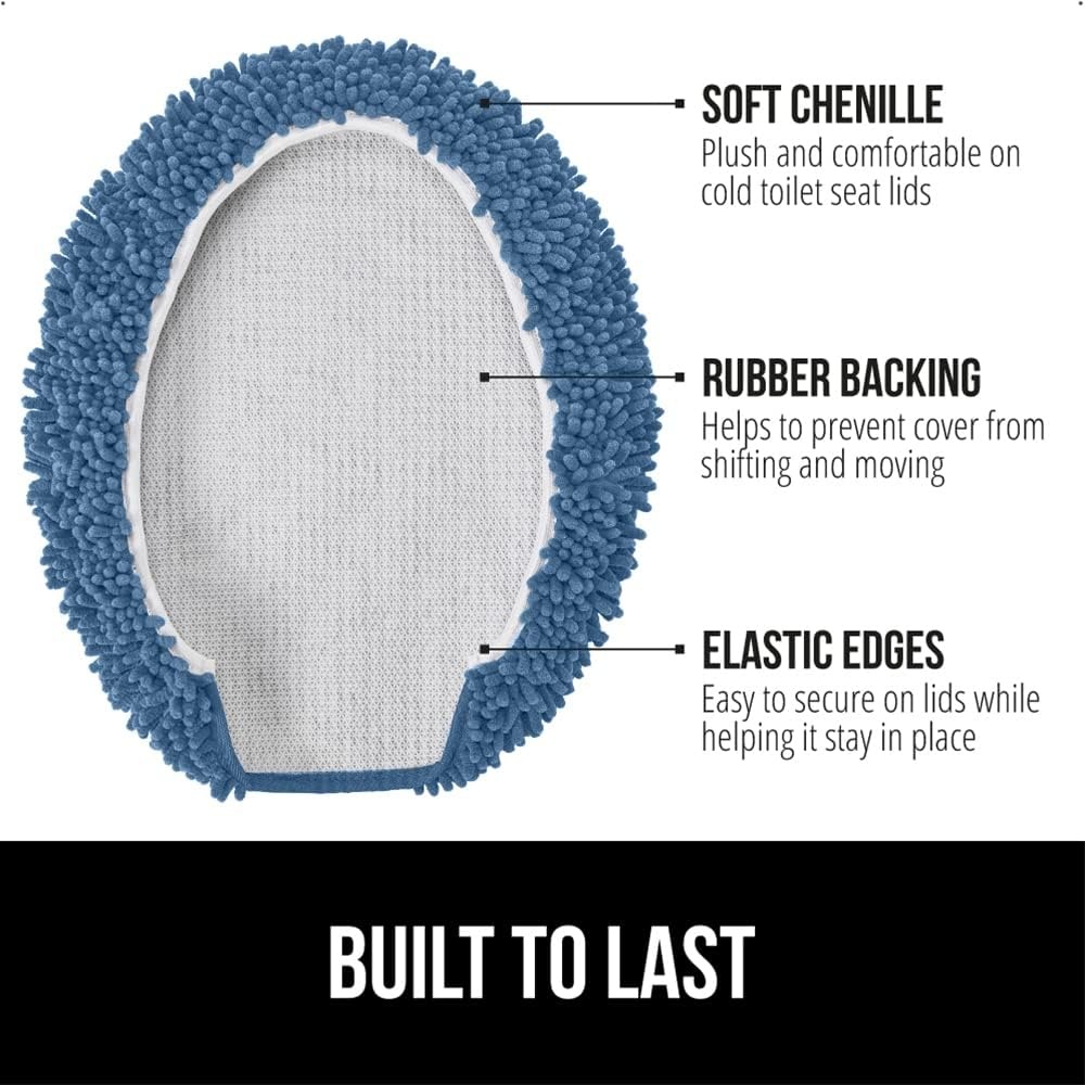 image:imageGORILLA GRIP Soft Chenille Bathroom Toilet Lid Cover Machine Washable Seat Covers 195x185 Stays in Place Rubber Backing Fits Most Round Elongated and Oblong Lids Accessories Decor GreyBlue