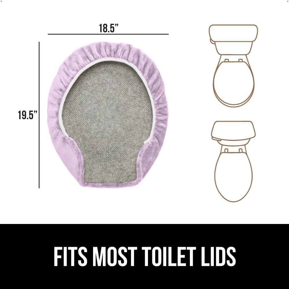 image:imageGORILLA GRIP Soft Chenille Bathroom Toilet Lid Cover Machine Washable Seat Covers 195x185 Stays in Place Rubber Backing Fits Most Round Elongated and Oblong Lids Accessories Decor GreyLight Purple