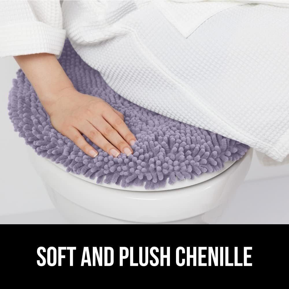 image:imageGORILLA GRIP Soft Chenille Bathroom Toilet Lid Cover Machine Washable Seat Covers 195x185 Stays in Place Rubber Backing Fits Most Round Elongated and Oblong Lids Accessories Decor GreyLight Purple