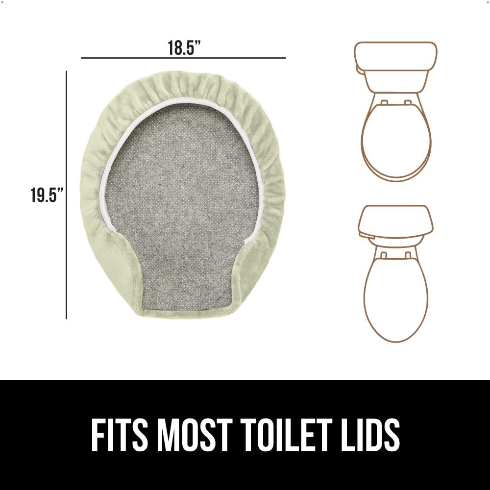 image:imageGORILLA GRIP Soft Chenille Bathroom Toilet Lid Cover Machine Washable Seat Covers 195x185 Stays in Place Rubber Backing Fits Most Round Elongated and Oblong Lids Accessories Decor GreySage