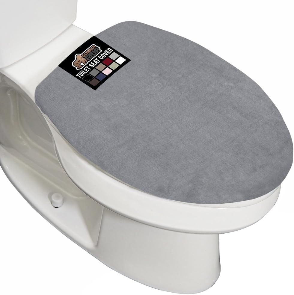 image:imageGORILLA GRIP Soft Chenille Bathroom Toilet Lid Cover Machine Washable Seat Covers 195x185 Stays in Place Rubber Backing Fits Most Round Elongated and Oblong Lids Accessories Decor GreyGrey