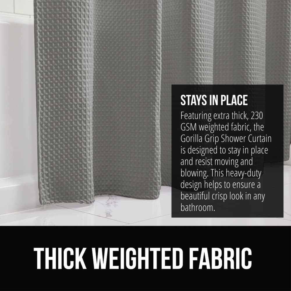image:imageGORILLA GRIP Textured Shower Curtain Thick Weighted Fabric Wrinkle and Rust Resistant Hotel Quality Design Heavy Duty Curtains for Bathroom Showers Bath Tubs Machine Wash 72x72 WhiteGrey