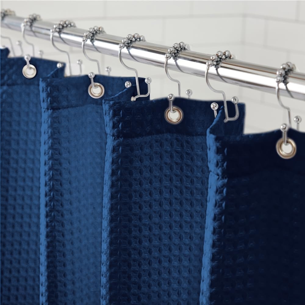 image:imageGORILLA GRIP Textured Shower Curtain Thick Weighted Fabric Wrinkle and Rust Resistant Hotel Quality Design Heavy Duty Curtains for Bathroom Showers Bath Tubs Machine Wash 72x72 WhiteNavy
