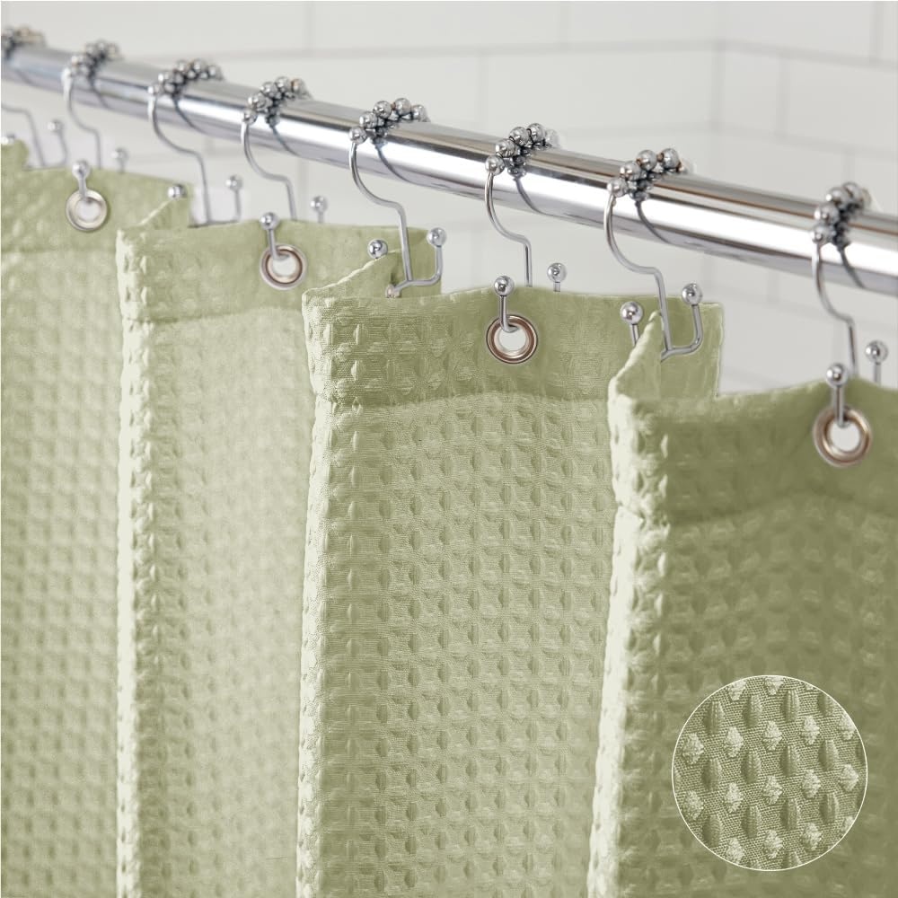 image:imageGORILLA GRIP Textured Shower Curtain Thick Weighted Fabric Wrinkle and Rust Resistant Hotel Quality Design Heavy Duty Curtains for Bathroom Showers Bath Tubs Machine Wash 72x72 WhiteSage