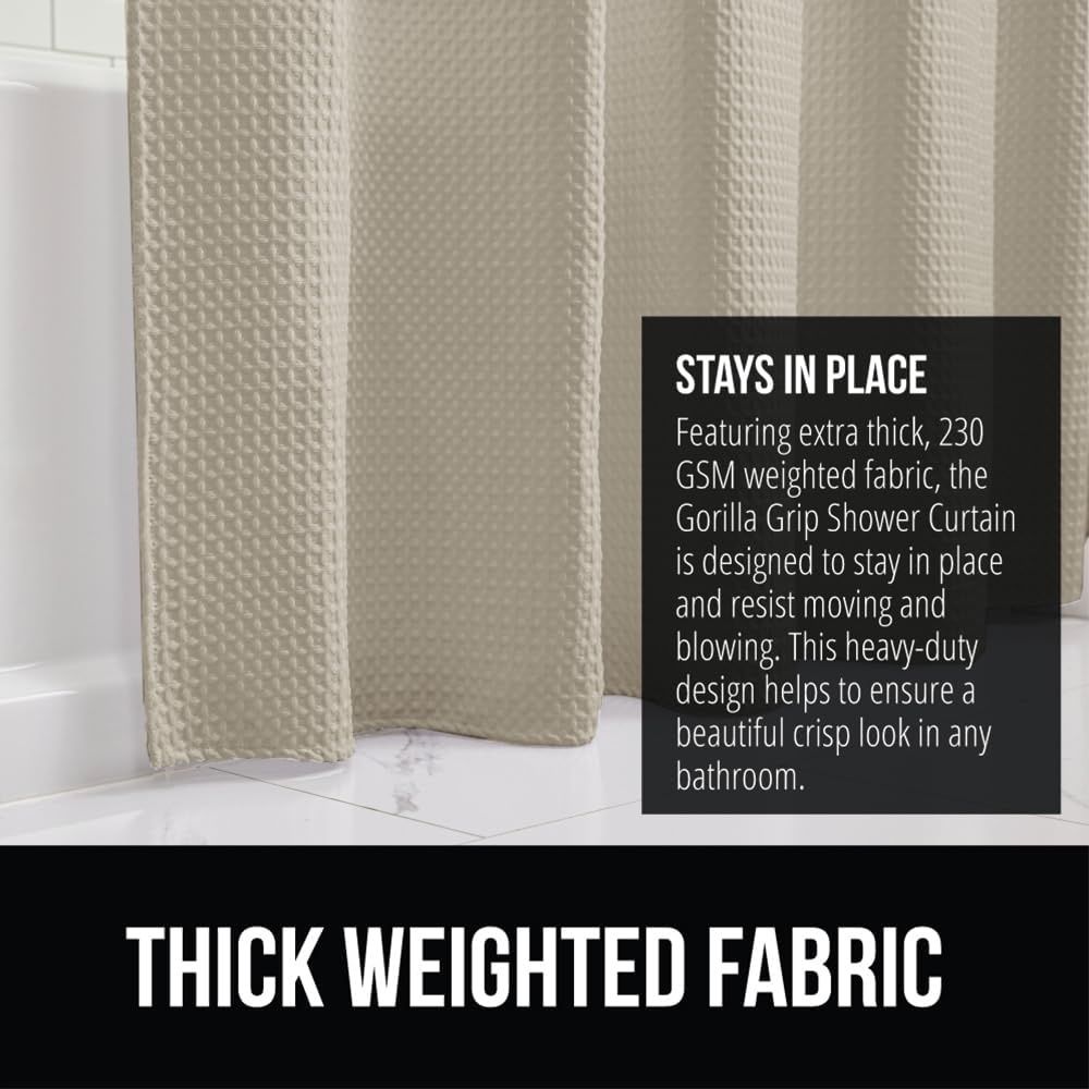 image:imageGORILLA GRIP Textured Shower Curtain Thick Weighted Fabric Wrinkle and Rust Resistant Hotel Quality Design Heavy Duty Curtains for Bathroom Showers Bath Tubs Machine Wash 72x72 WhiteBeige