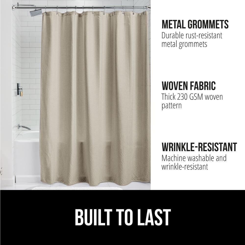 image:imageGORILLA GRIP Textured Shower Curtain Thick Weighted Fabric Wrinkle and Rust Resistant Hotel Quality Design Heavy Duty Curtains for Bathroom Showers Bath Tubs Machine Wash 72x72 WhiteBeige