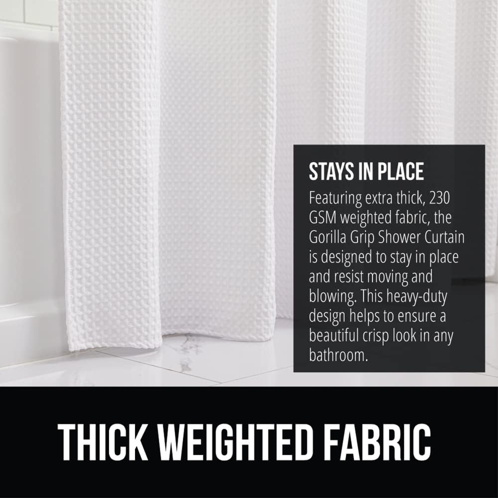 image:imageGORILLA GRIP Textured Shower Curtain Thick Weighted Fabric Wrinkle and Rust Resistant Hotel Quality Design Heavy Duty Curtains for Bathroom Showers Bath Tubs Machine Wash 72x72 WhiteWhite
