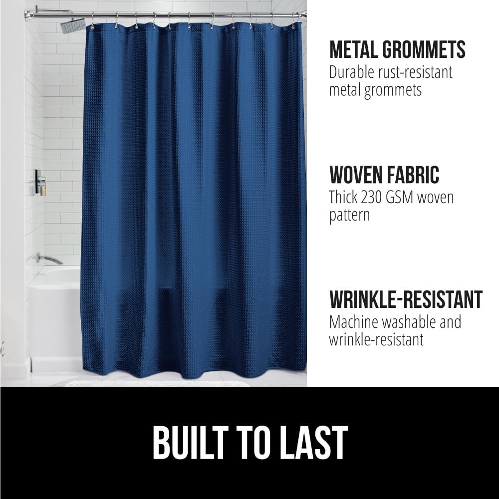 image:imageGORILLA GRIP Textured Shower Curtain Thick Weighted Fabric Wrinkle and Rust Resistant Hotel Quality Design Heavy Duty Curtains for Bathroom Showers Bath Tubs Machine Wash 72x72 WhiteNavy