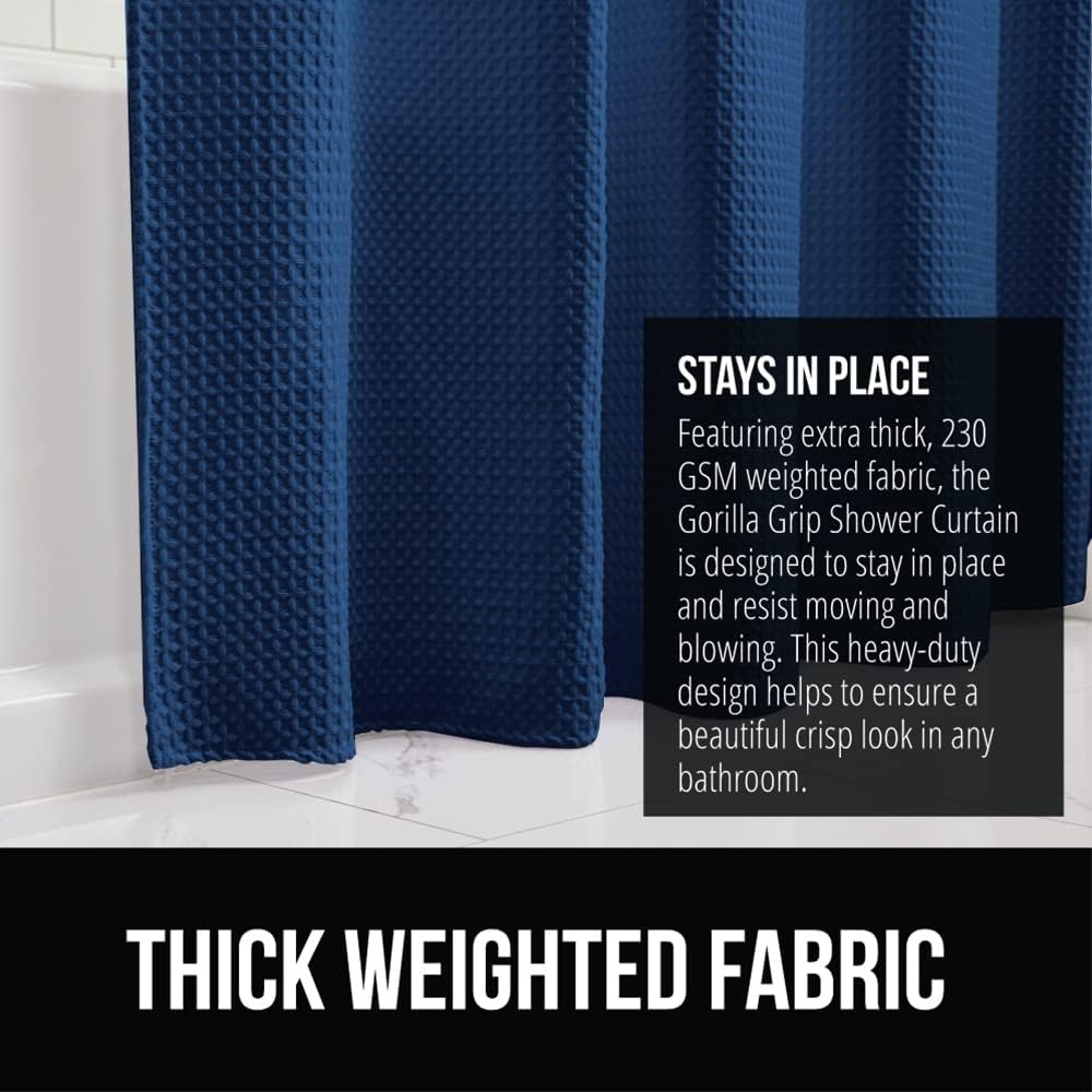 image:imageGORILLA GRIP Textured Shower Curtain Thick Weighted Fabric Wrinkle and Rust Resistant Hotel Quality Design Heavy Duty Curtains for Bathroom Showers Bath Tubs Machine Wash 72x72 WhiteNavy