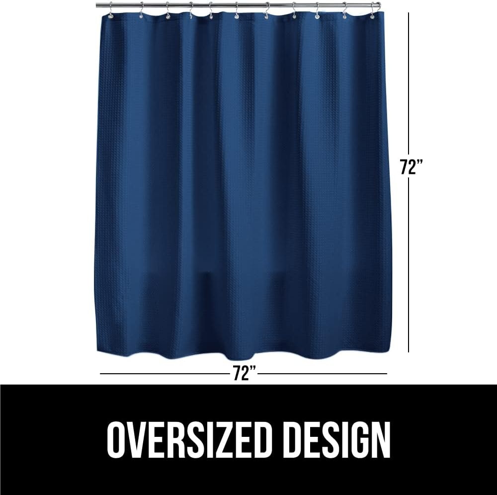 image:imageGORILLA GRIP Textured Shower Curtain Thick Weighted Fabric Wrinkle and Rust Resistant Hotel Quality Design Heavy Duty Curtains for Bathroom Showers Bath Tubs Machine Wash 72x72 WhiteNavy