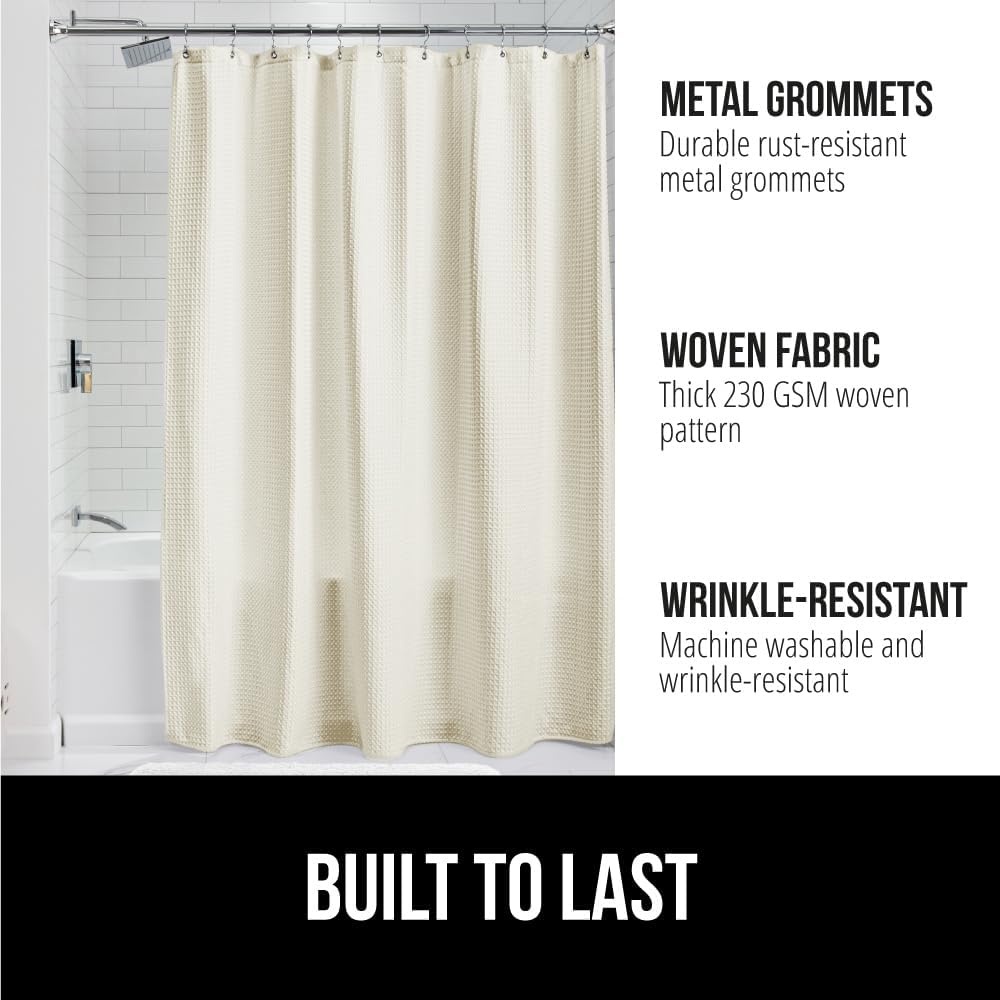 image:imageGORILLA GRIP Textured Shower Curtain Thick Weighted Fabric Wrinkle and Rust Resistant Hotel Quality Design Heavy Duty Curtains for Bathroom Showers Bath Tubs Machine Wash 72x72 WhiteIvory Cream