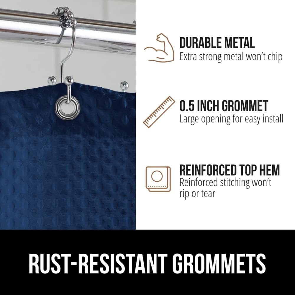 image:imageGORILLA GRIP Textured Shower Curtain Thick Weighted Fabric Wrinkle and Rust Resistant Hotel Quality Design Heavy Duty Curtains for Bathroom Showers Bath Tubs Machine Wash 72x72 WhiteNavy