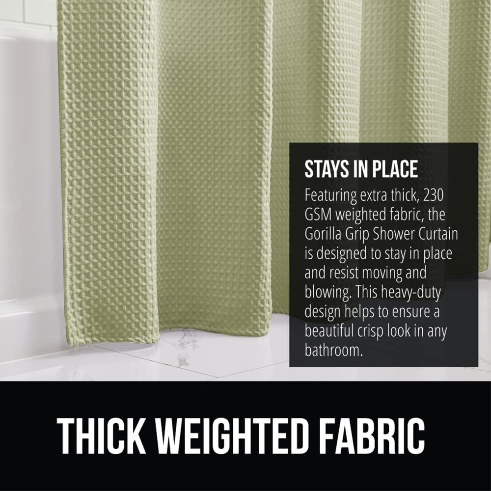 image:imageGORILLA GRIP Textured Shower Curtain Thick Weighted Fabric Wrinkle and Rust Resistant Hotel Quality Design Heavy Duty Curtains for Bathroom Showers Bath Tubs Machine Wash 72x72 WhiteSage