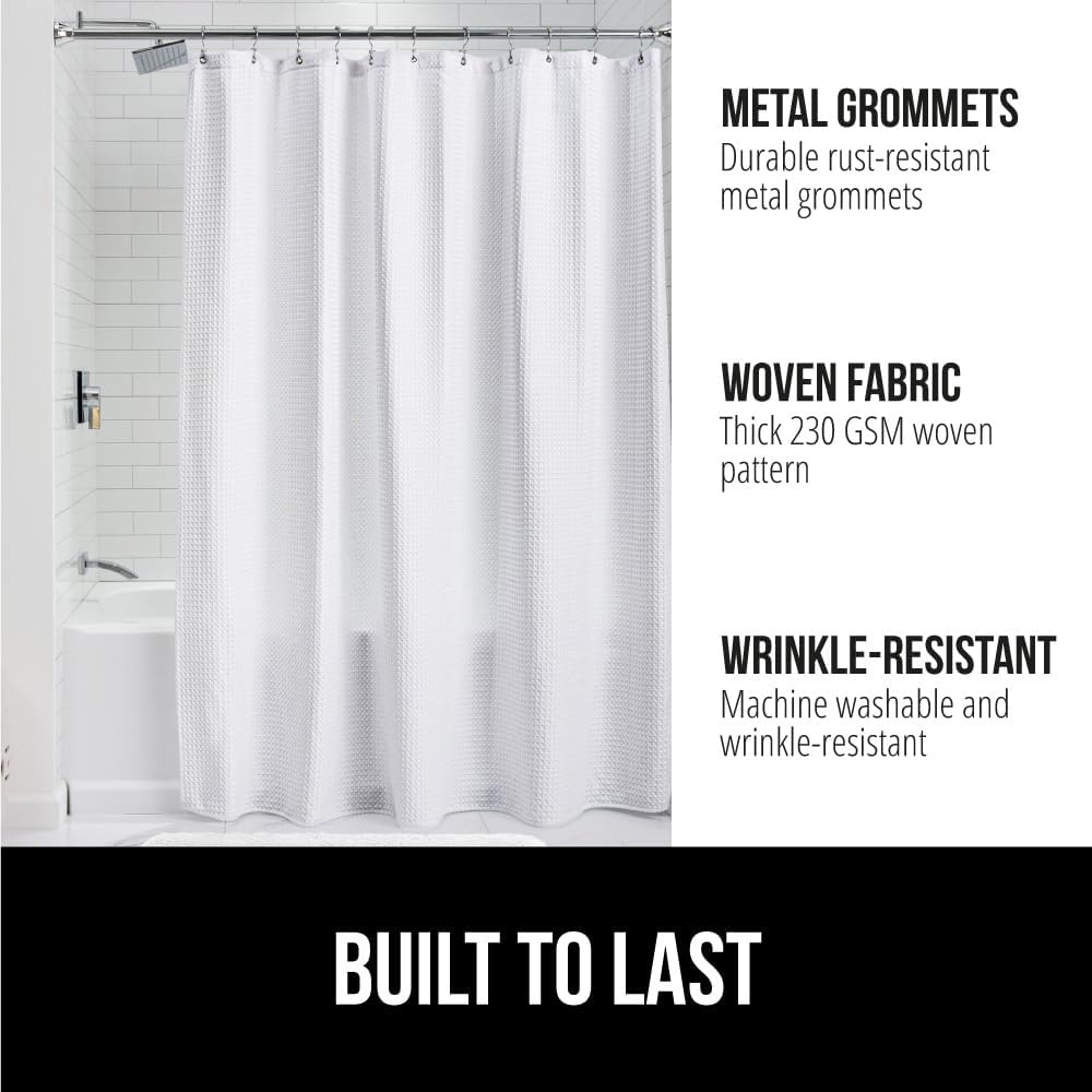 image:imageGORILLA GRIP Textured Shower Curtain Thick Weighted Fabric Wrinkle and Rust Resistant Hotel Quality Design Heavy Duty Curtains for Bathroom Showers Bath Tubs Machine Wash 72x72 WhiteWhite