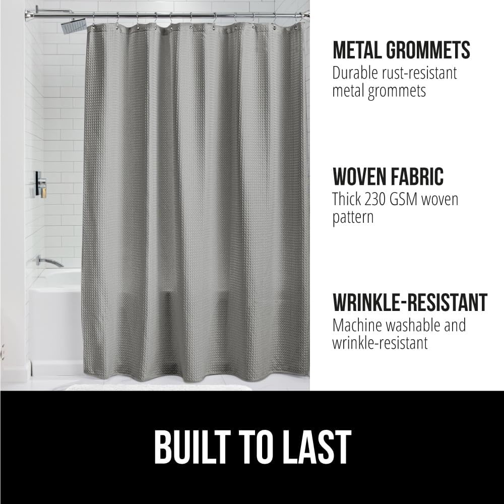 image:imageGORILLA GRIP Textured Shower Curtain Thick Weighted Fabric Wrinkle and Rust Resistant Hotel Quality Design Heavy Duty Curtains for Bathroom Showers Bath Tubs Machine Wash 72x72 WhiteGrey
