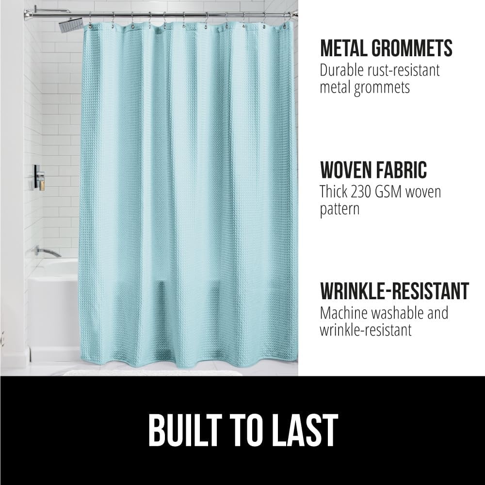 image:imageGORILLA GRIP Textured Shower Curtain Thick Weighted Fabric Wrinkle and Rust Resistant Hotel Quality Design Heavy Duty Curtains for Bathroom Showers Bath Tubs Machine Wash 72x72 WhiteSpa Blue
