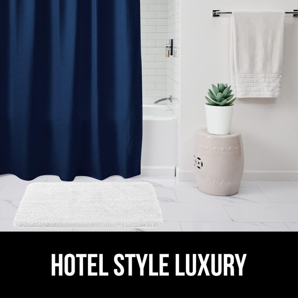 image:imageGORILLA GRIP Textured Shower Curtain Thick Weighted Fabric Wrinkle and Rust Resistant Hotel Quality Design Heavy Duty Curtains for Bathroom Showers Bath Tubs Machine Wash 72x72 WhiteNavy