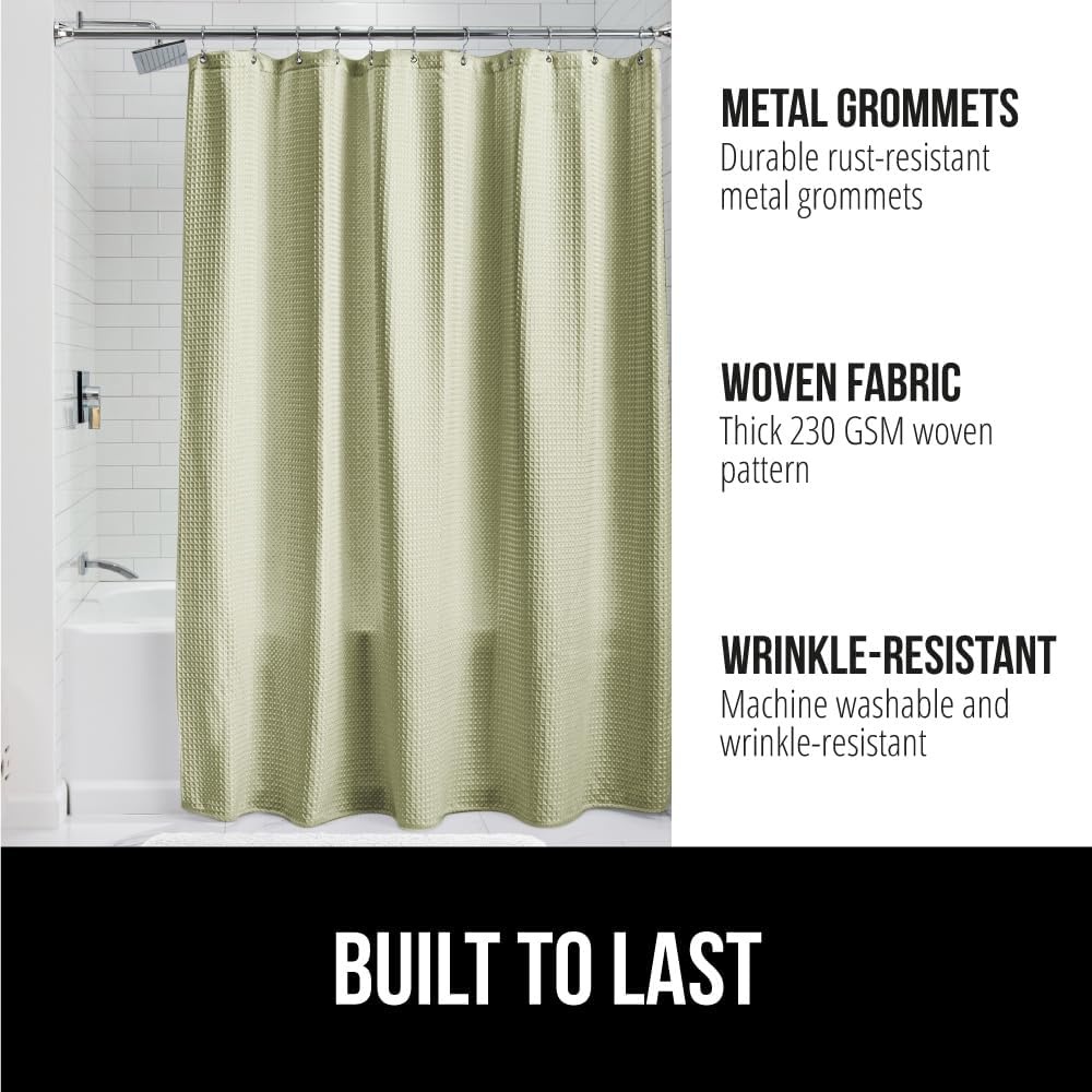 image:imageGORILLA GRIP Textured Shower Curtain Thick Weighted Fabric Wrinkle and Rust Resistant Hotel Quality Design Heavy Duty Curtains for Bathroom Showers Bath Tubs Machine Wash 72x72 WhiteSage
