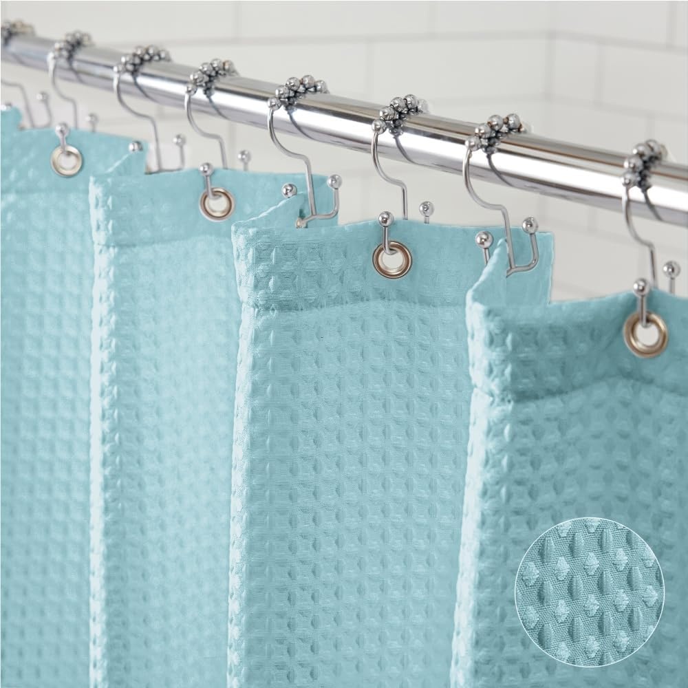 image:imageGORILLA GRIP Textured Shower Curtain Thick Weighted Fabric Wrinkle and Rust Resistant Hotel Quality Design Heavy Duty Curtains for Bathroom Showers Bath Tubs Machine Wash 72x72 WhiteSpa Blue