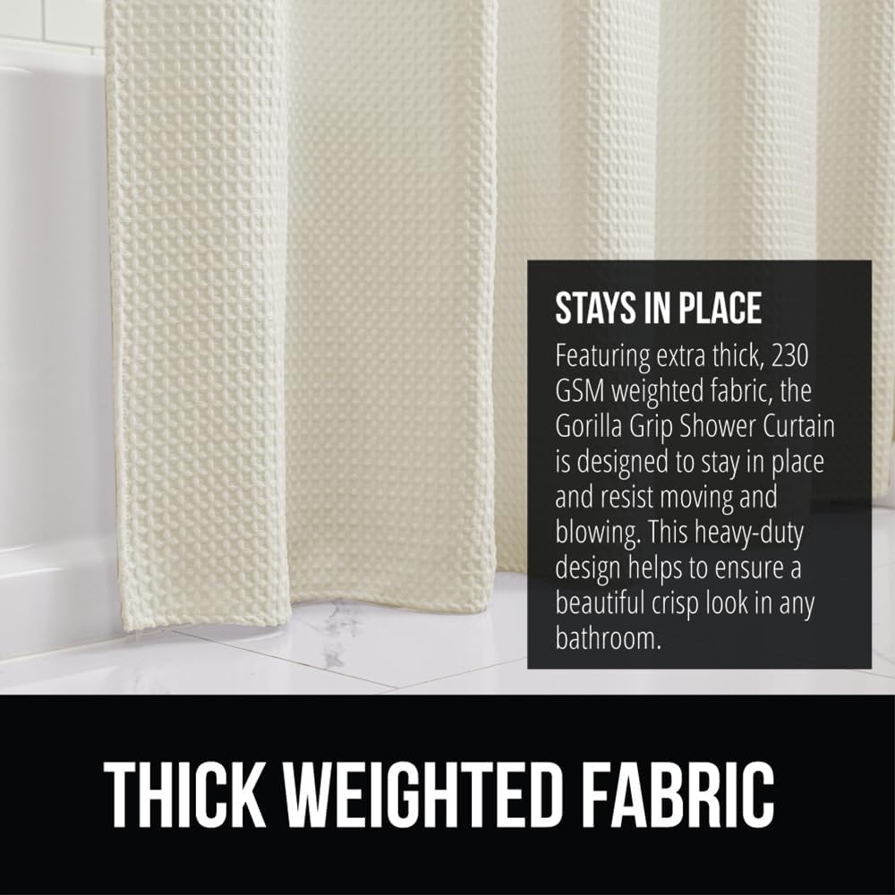 image:imageGORILLA GRIP Textured Shower Curtain Thick Weighted Fabric Wrinkle and Rust Resistant Hotel Quality Design Heavy Duty Curtains for Bathroom Showers Bath Tubs Machine Wash 72x72 WhiteIvory Cream