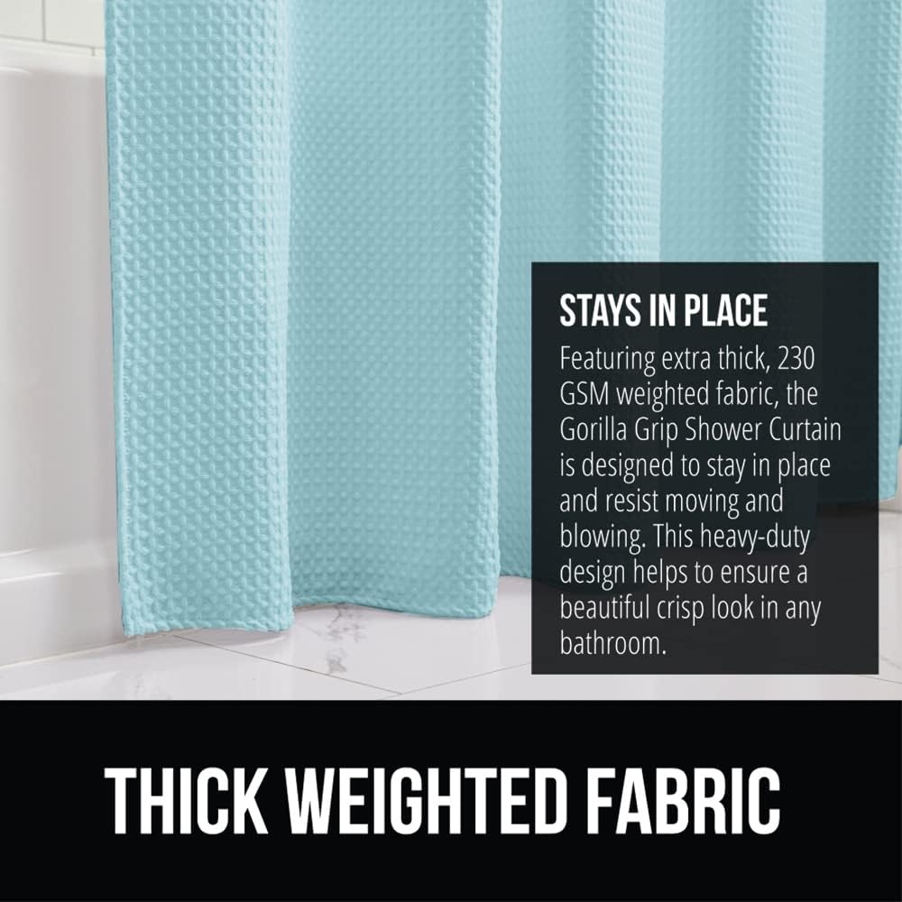 image:imageGORILLA GRIP Textured Shower Curtain Thick Weighted Fabric Wrinkle and Rust Resistant Hotel Quality Design Heavy Duty Curtains for Bathroom Showers Bath Tubs Machine Wash 72x72 WhiteSpa Blue
