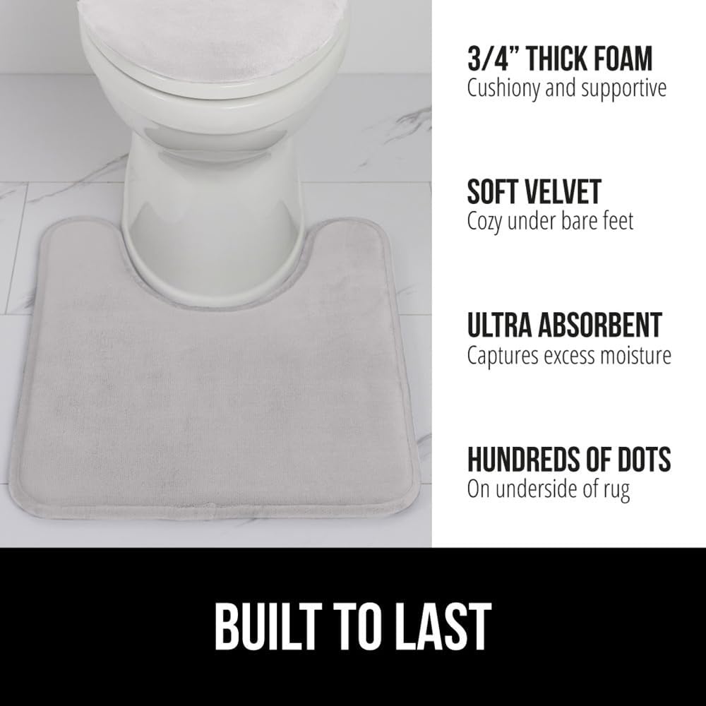 image:imageGORILLA GRIP Thick Memory Foam Toilet Rug for Bathroom U Shaped Washable Soft Absorbent Velvet Topside Floor Mats Machine Wash Cushioned Luxury Rugs for Bath Room 225x195 Graphite GrayLight Gray