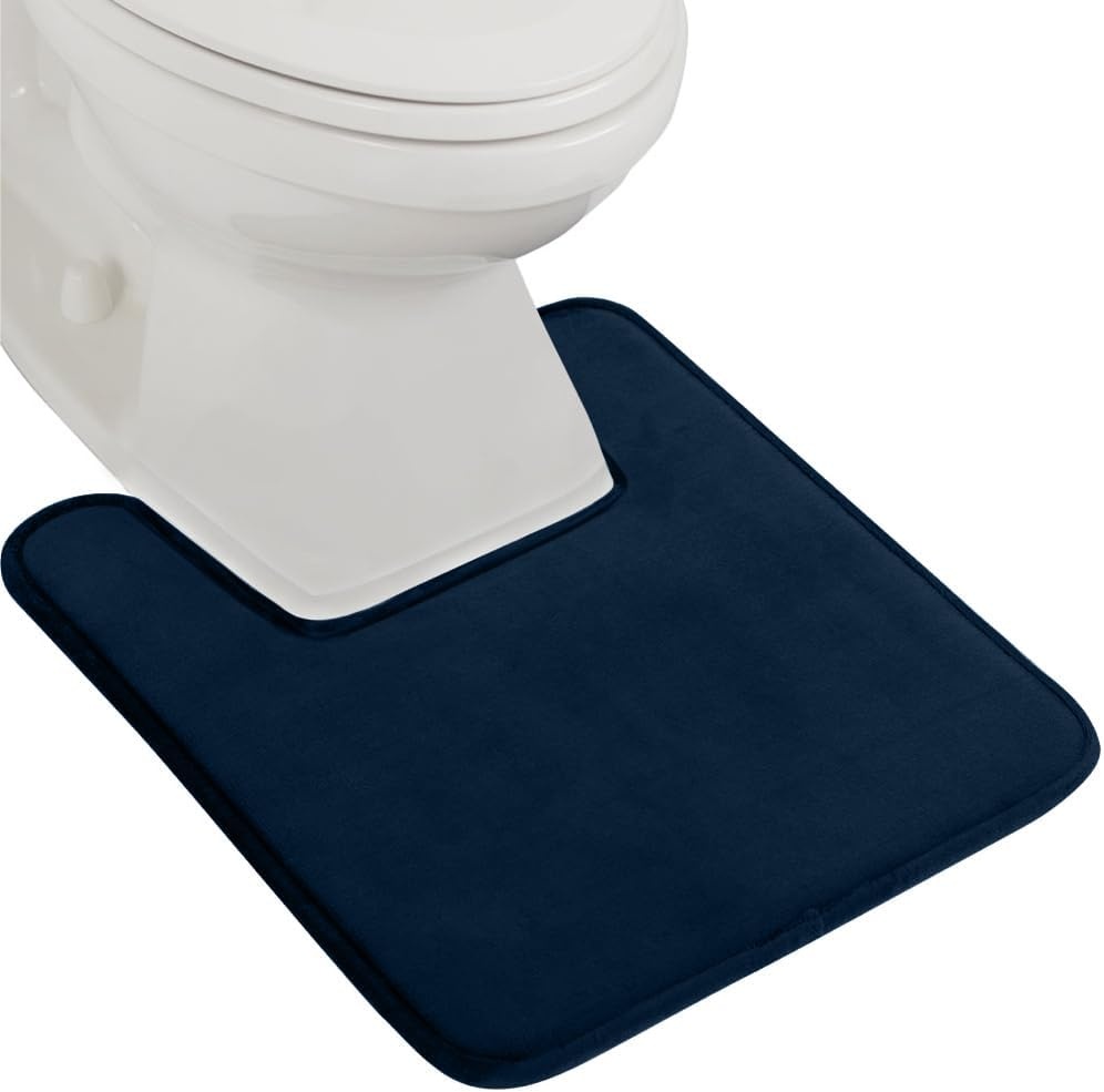 image:imageGORILLA GRIP Thick Memory Foam Toilet Rug for Bathroom U Shaped Washable Soft Absorbent Velvet Topside Floor Mats Machine Wash Cushioned Luxury Rugs for Bath Room 225x195 Graphite GrayNavy