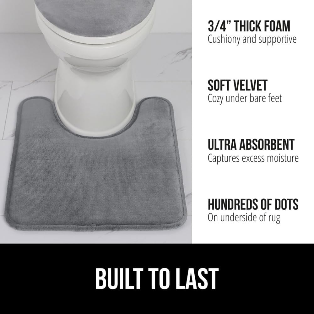 image:imageGORILLA GRIP Thick Memory Foam Toilet Rug for Bathroom U Shaped Washable Soft Absorbent Velvet Topside Floor Mats Machine Wash Cushioned Luxury Rugs for Bath Room 225x195 Graphite GrayGraphite Gray