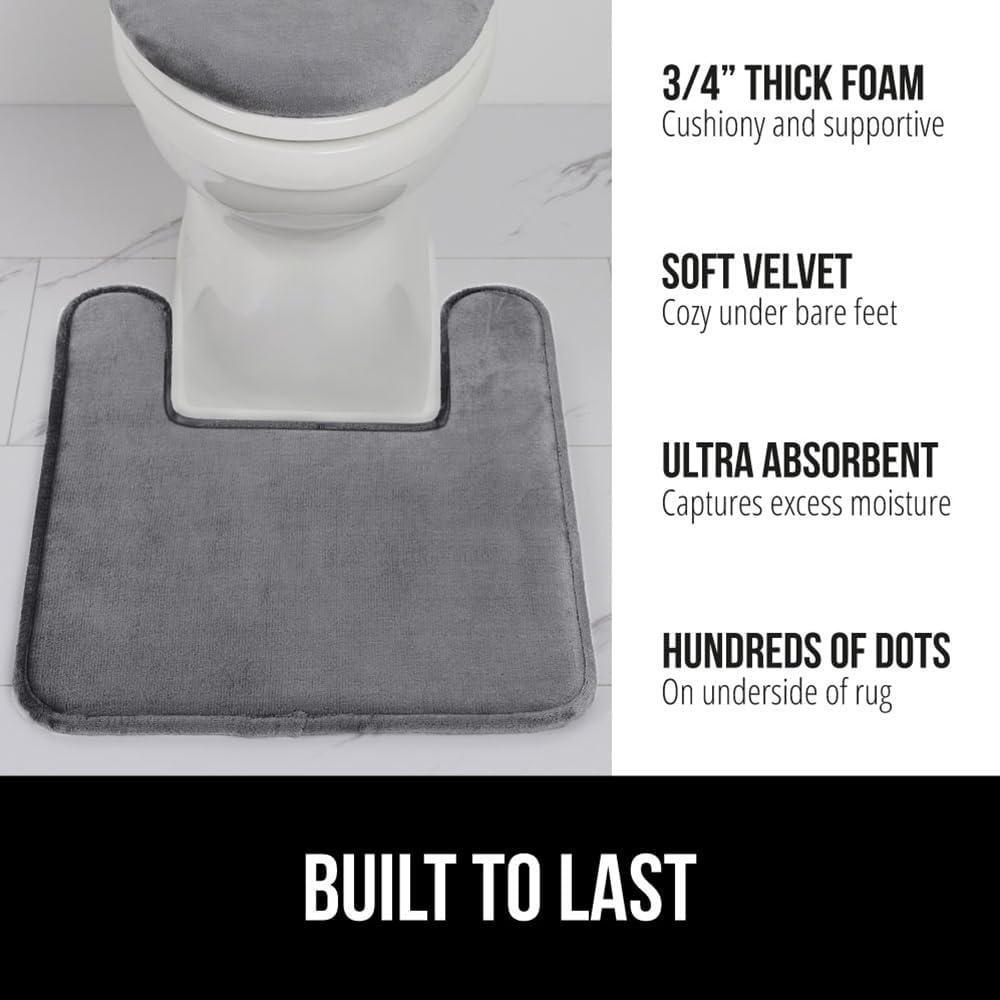 image:imageGORILLA GRIP Thick Memory Foam Toilet Rug for Bathroom U Shaped Washable Soft Absorbent Velvet Topside Floor Mats Machine Wash Cushioned Luxury Rugs for Bath Room 225x195 Graphite GrayGraphite Gray