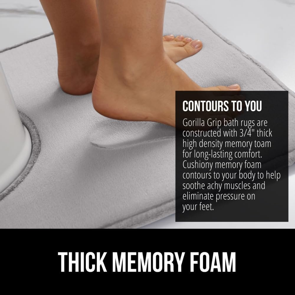 image:imageGORILLA GRIP Thick Memory Foam Toilet Rug for Bathroom U Shaped Washable Soft Absorbent Velvet Topside Floor Mats Machine Wash Cushioned Luxury Rugs for Bath Room 225x195 Graphite GrayLight Gray